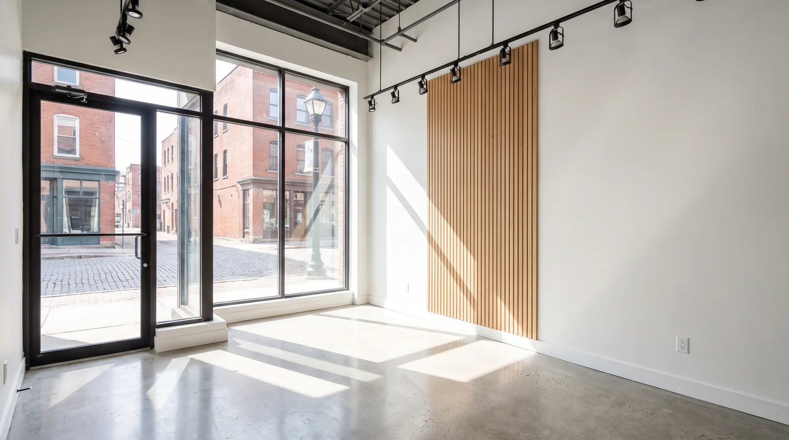Completed retail fit-up in a downtown Brantford storefront ready for tenant move-in