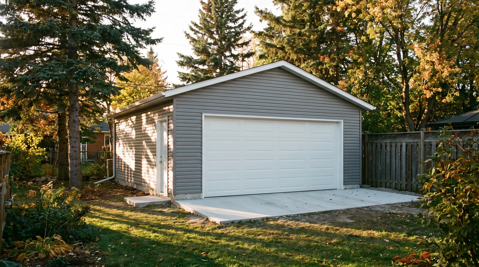 Newly built detached two-car garage in a Brantford backyard