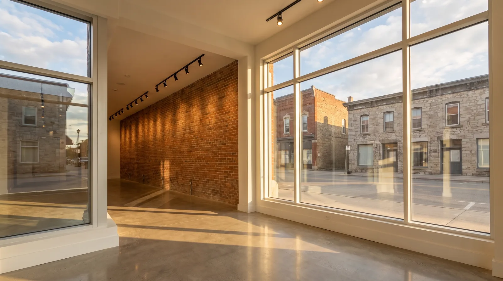 Completed commercial storefront fit-up in a historic Hamilton main-street brick building